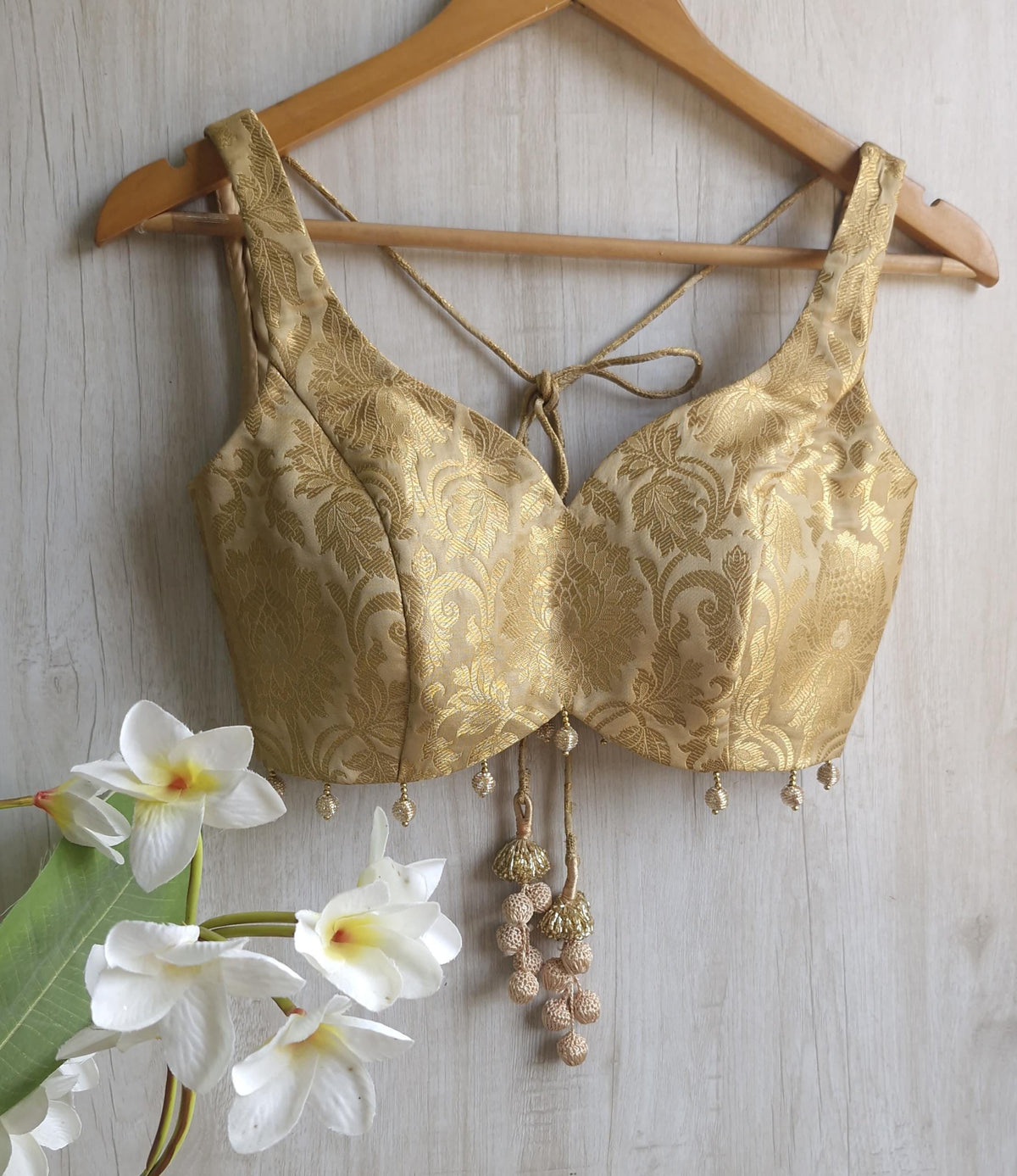 Gold Banarasi Brocade Blouse Sleeveless DVBL_411