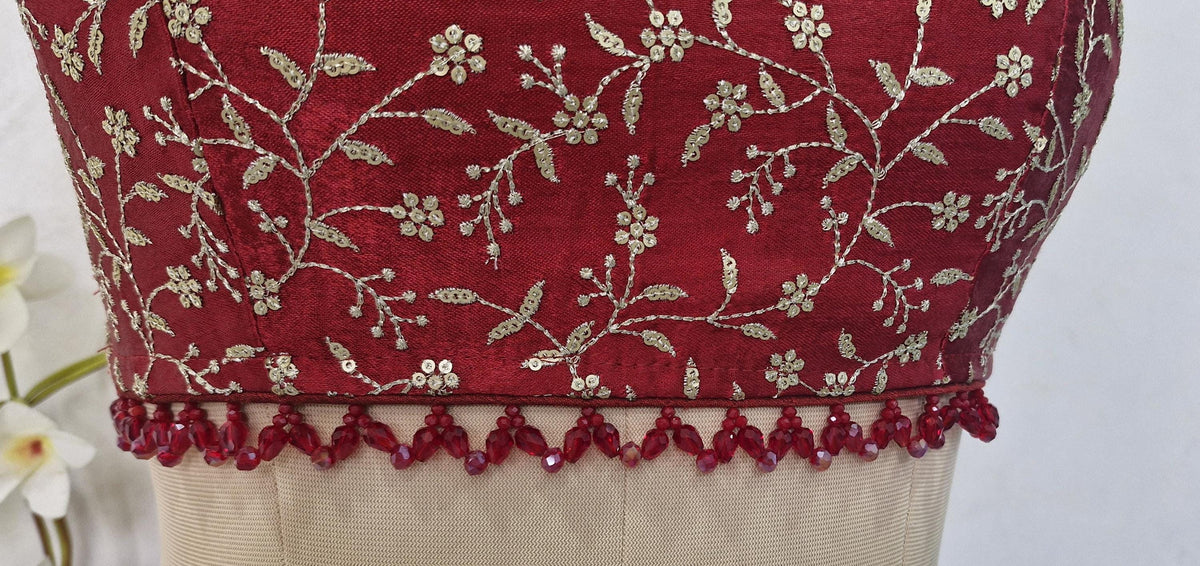 Maroon Embroidered Silk Blouse, Sleeveless DVBL_412