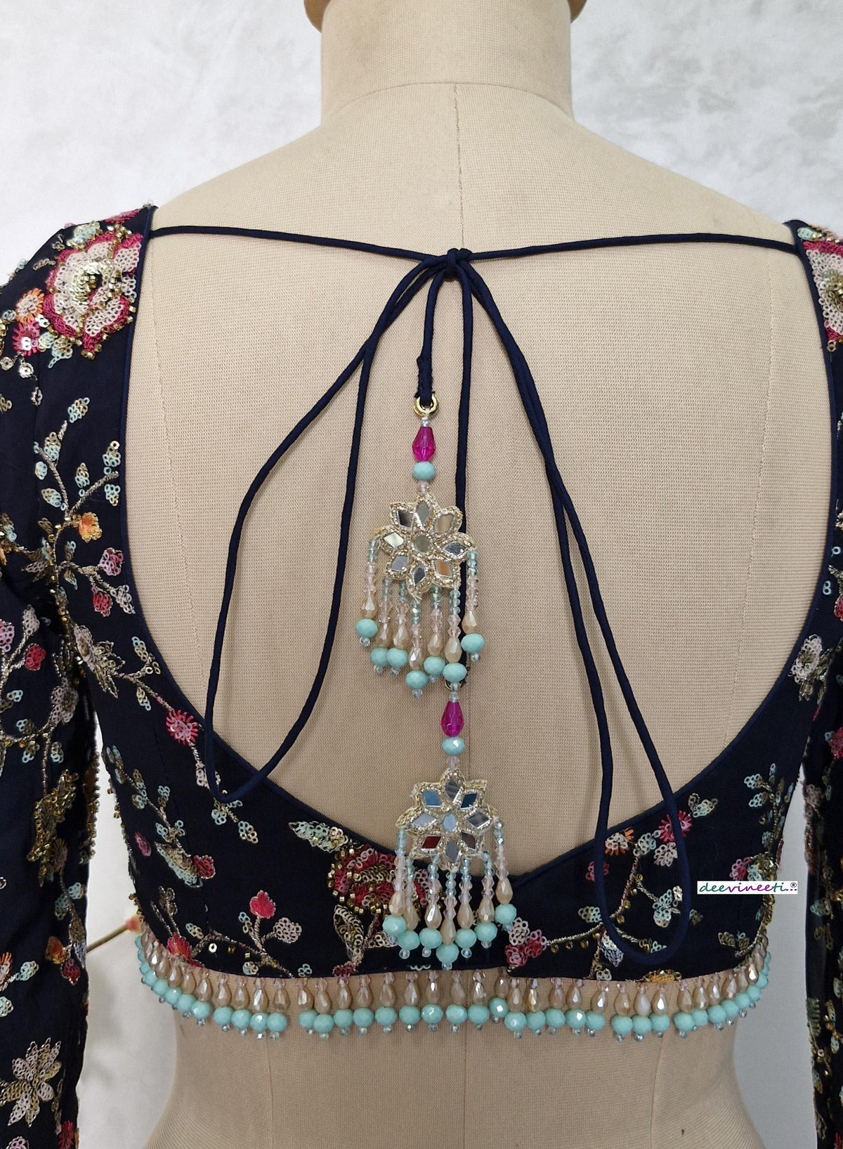 Embroidered Georgette Blouse, Deep Blue, Sweetheart Neck DVBL_401