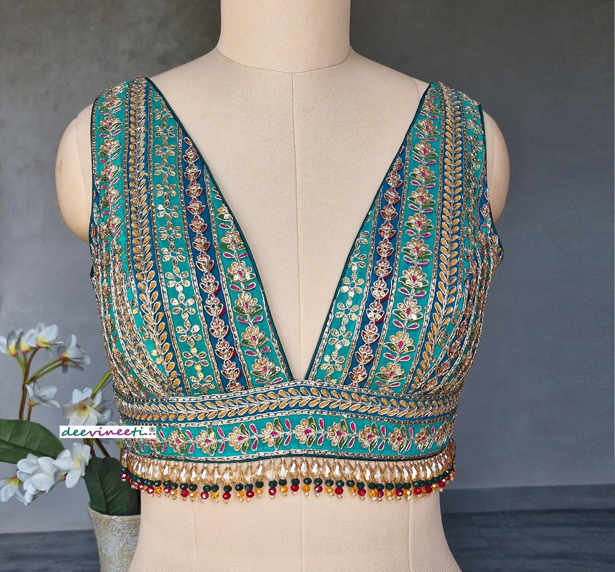 Green Embroidered Plunge Neckline DVBL_402