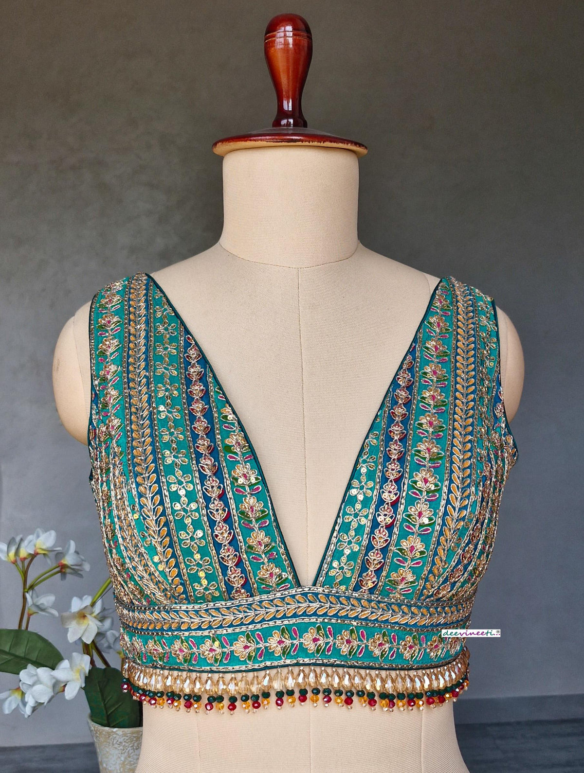 Green Embroidered Plunge Neckline DVBL_402