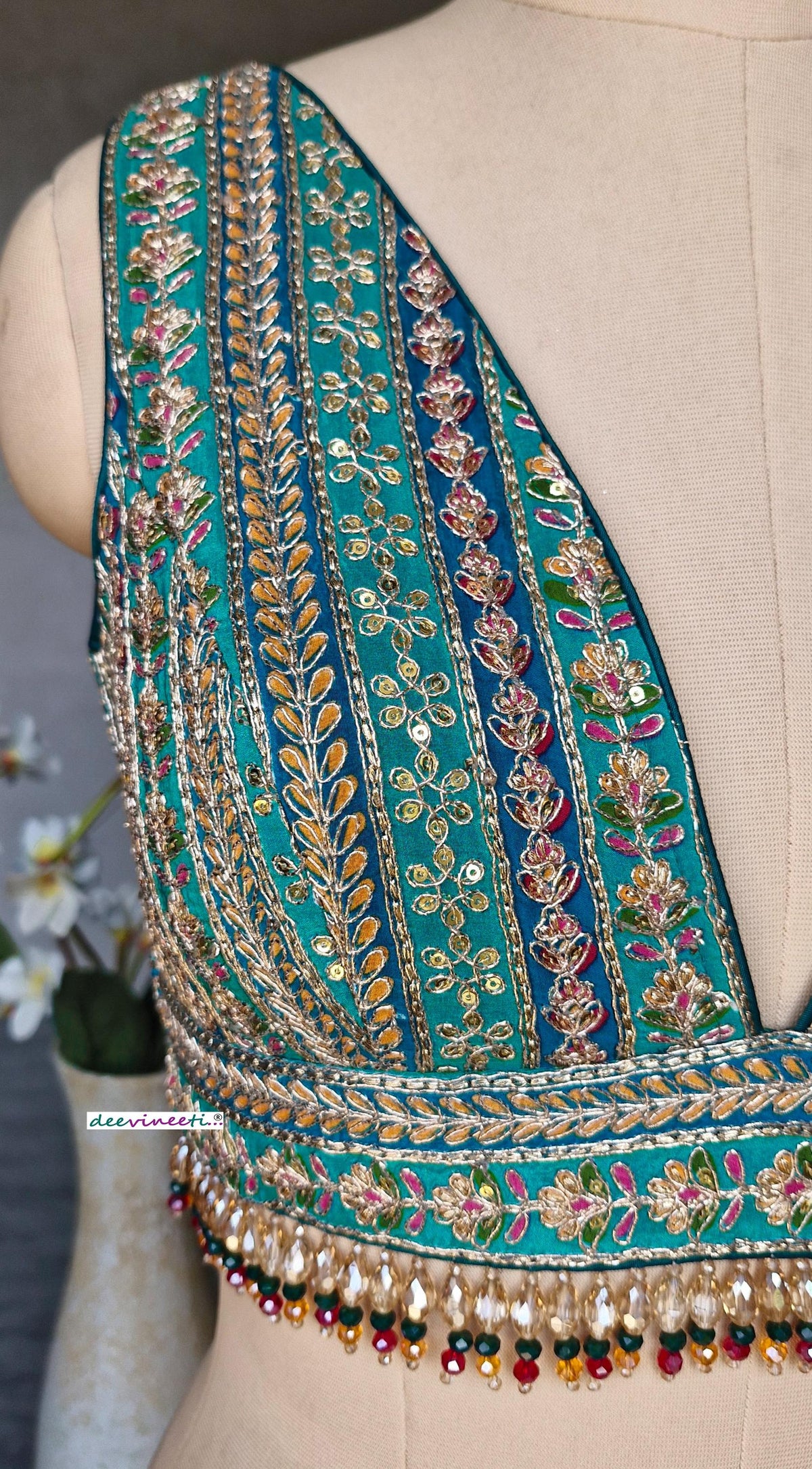 Green Embroidered Plunge Neckline DVBL_402