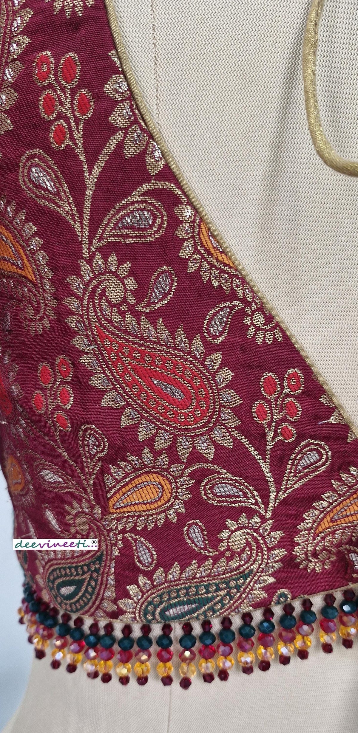Maroon Brocade Blouse, Deep Sweetheart Neck DVBL_403