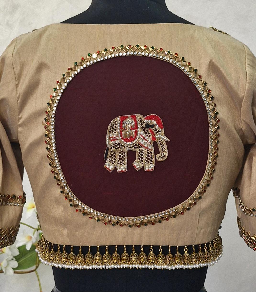 Dark Gold Hand-Embellished Raw Silk Blouse DVBL_416