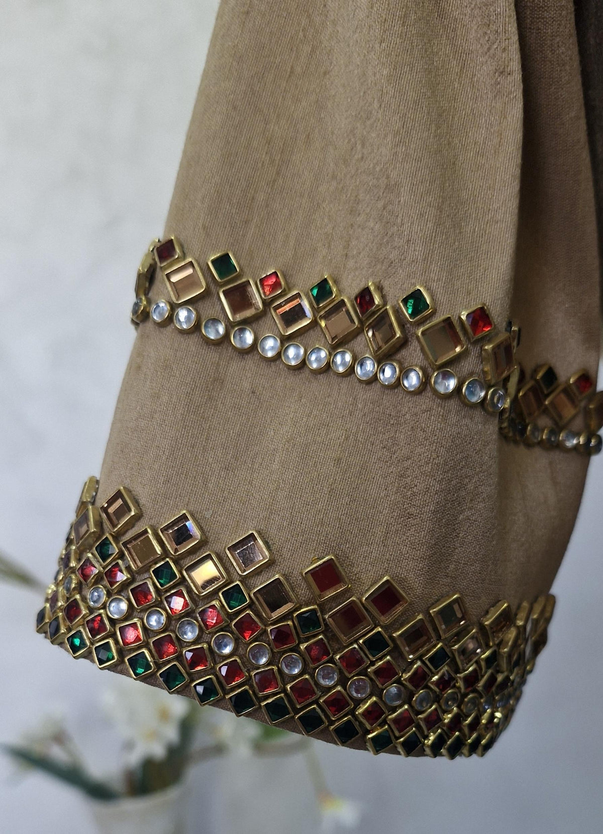 Dark Gold Hand-Embellished Raw Silk Blouse DVBL_416