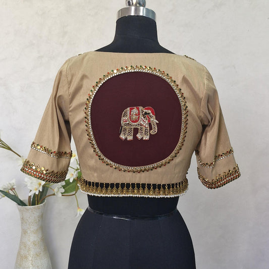 Dark Gold Hand-Embellished Raw Silk Blouse DVBL_416