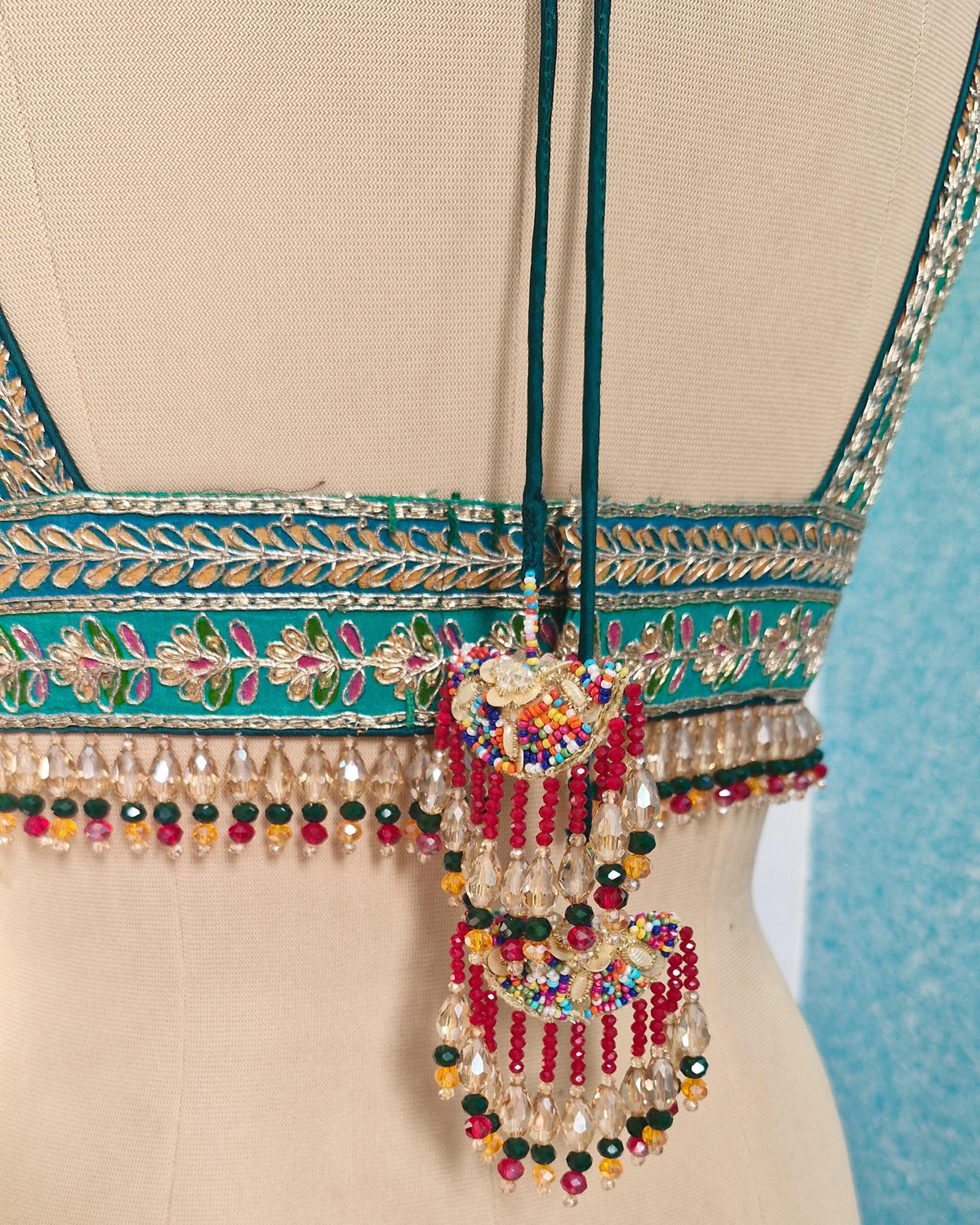 Green Embroidered Plunge Neckline DVBL_402