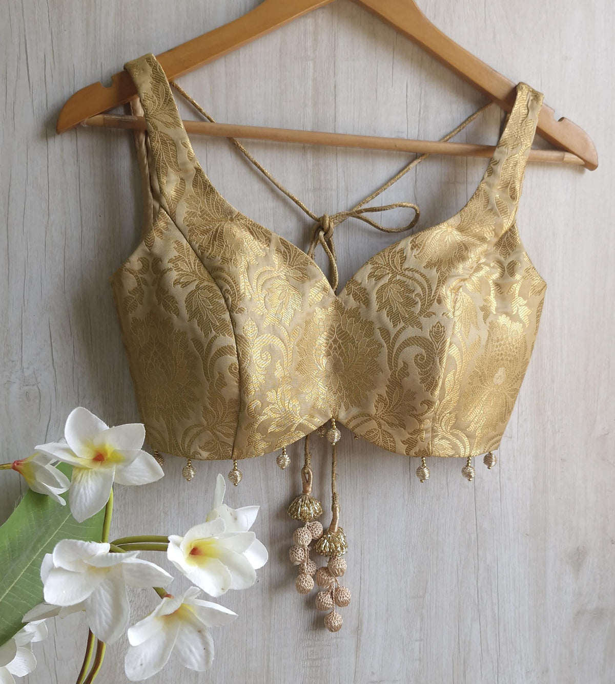 Gold Banarasi Brocade Blouse Sleeveless DVBL_411
