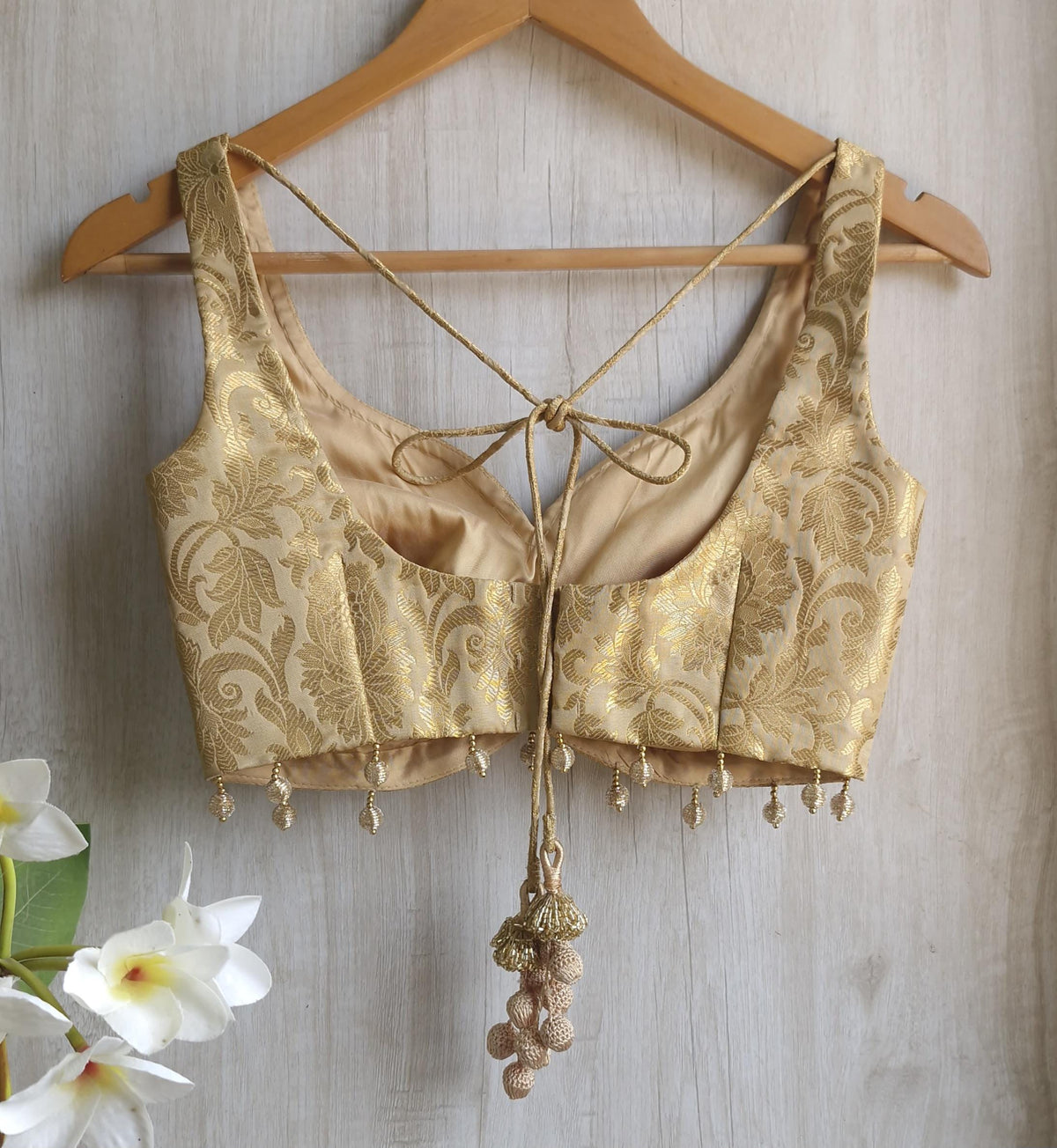 Gold Banarasi Brocade Blouse Sleeveless DVBL_411