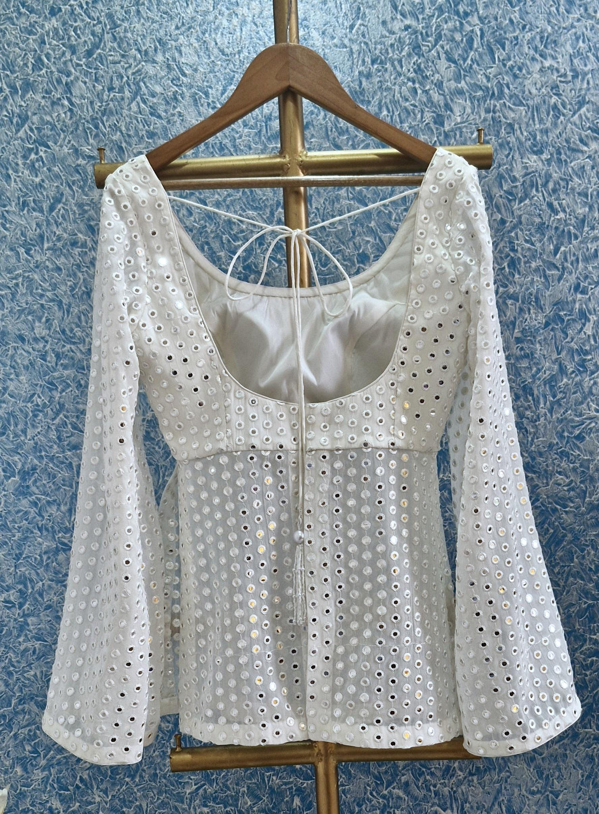 Peplum Blouse, Off White Embroidered Georgette DVBL_419