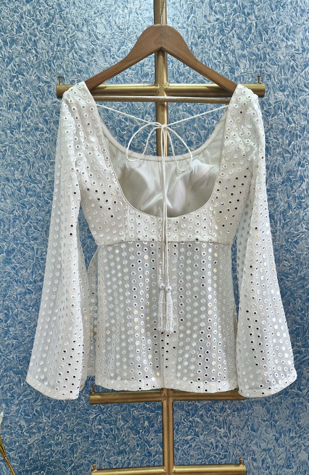 Peplum Blouse, Off White Embroidered Georgette DVBL_419