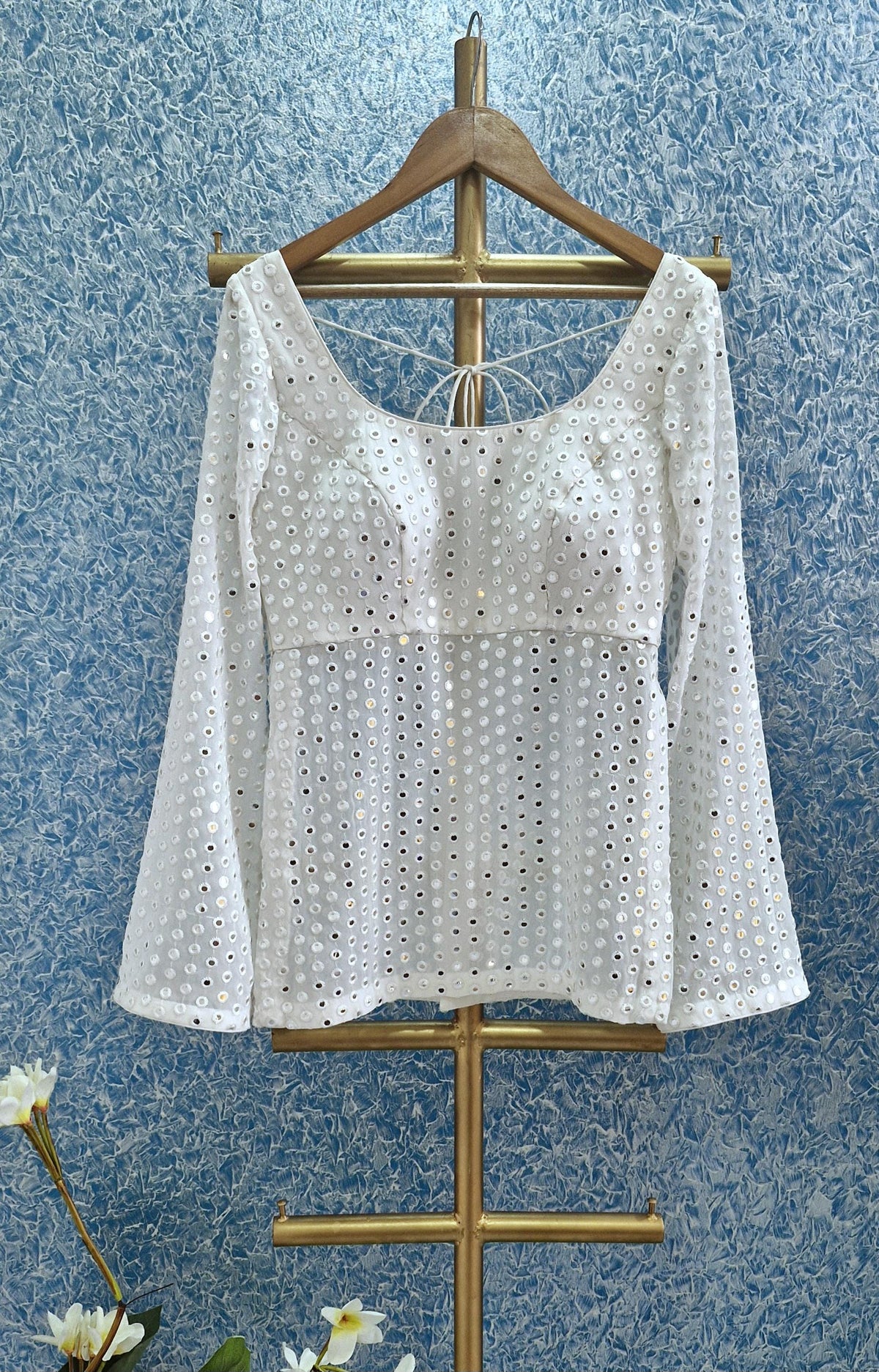 Peplum Blouse, Off White Embroidered Georgette DVBL_419