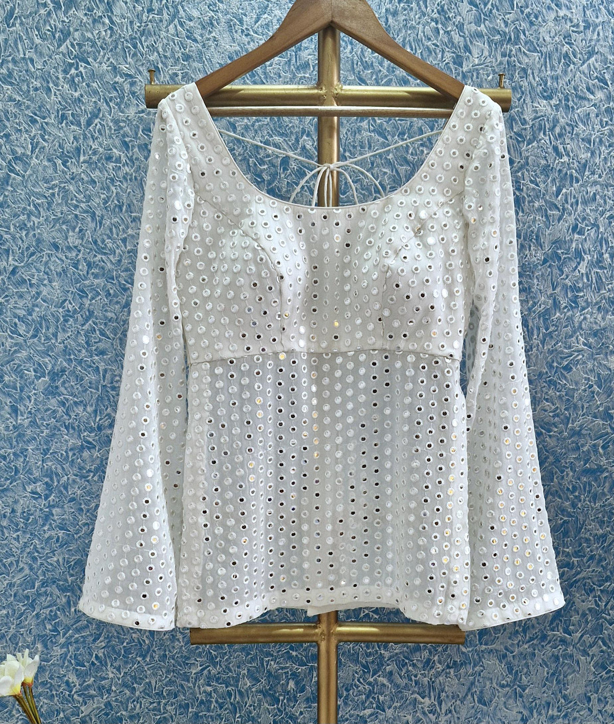 Peplum Blouse, Off White Embroidered Georgette DVBL_419