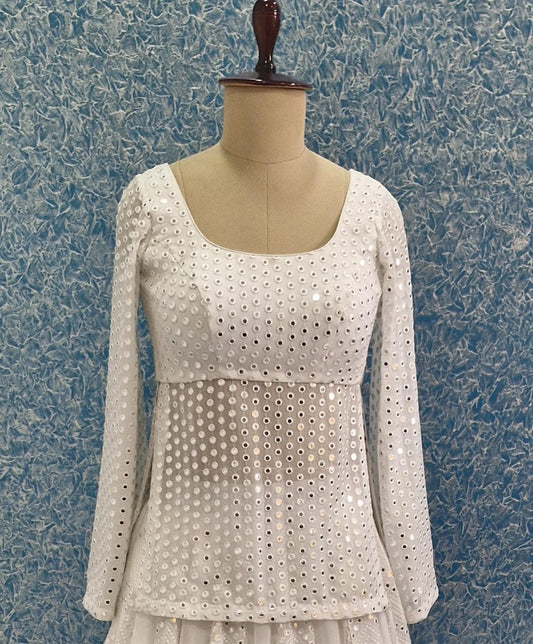 Peplum Blouse, Off White Embroidered Georgette DVBL_419