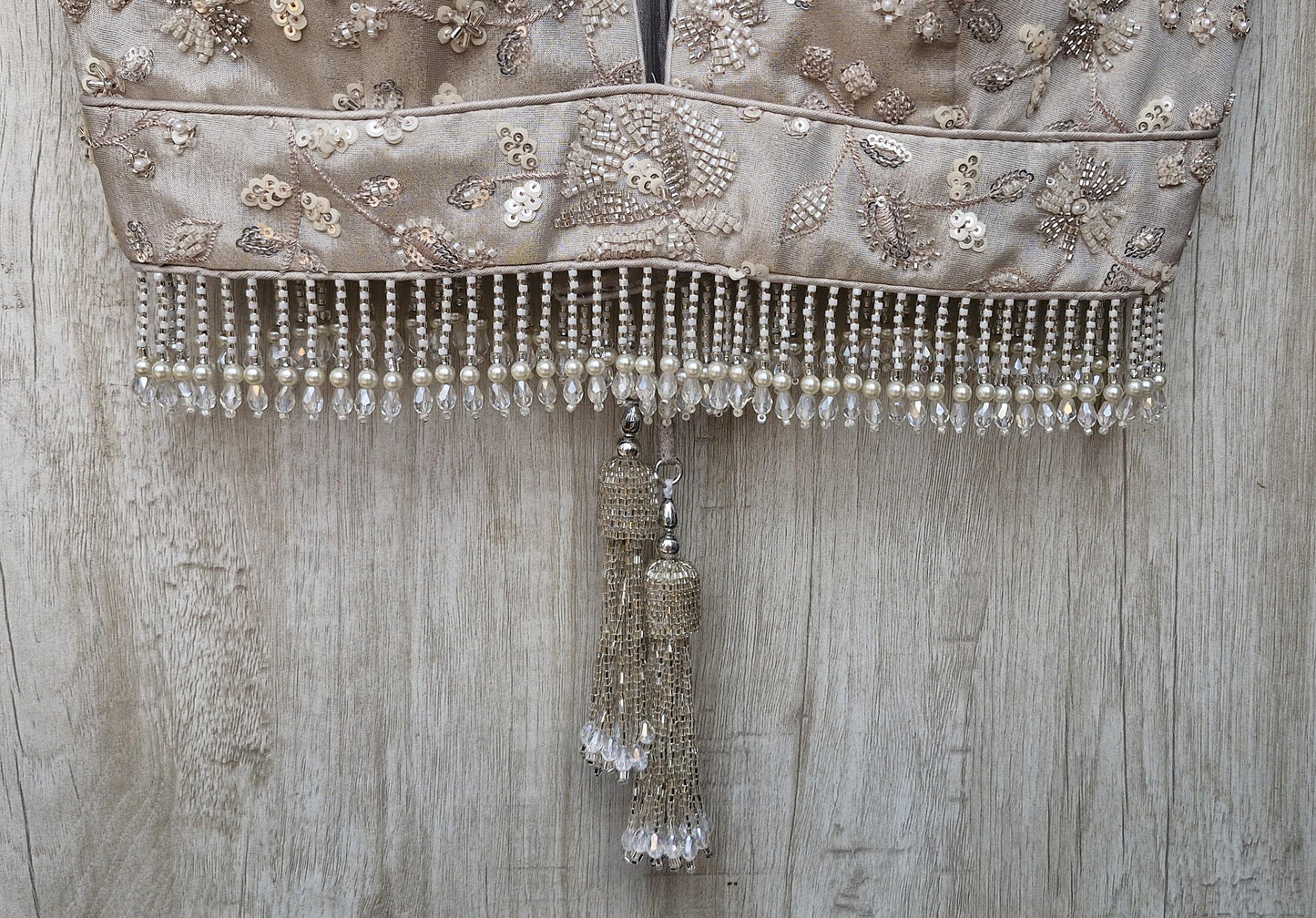 Warm Silver Embroidered Tissue Silk Blouse