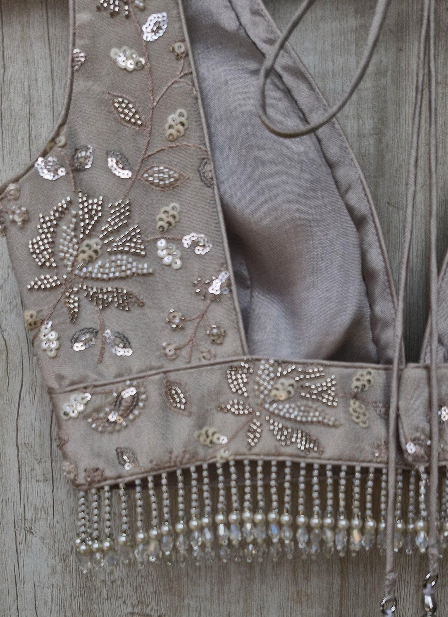 Warm Silver Embroidered Tissue Silk Blouse