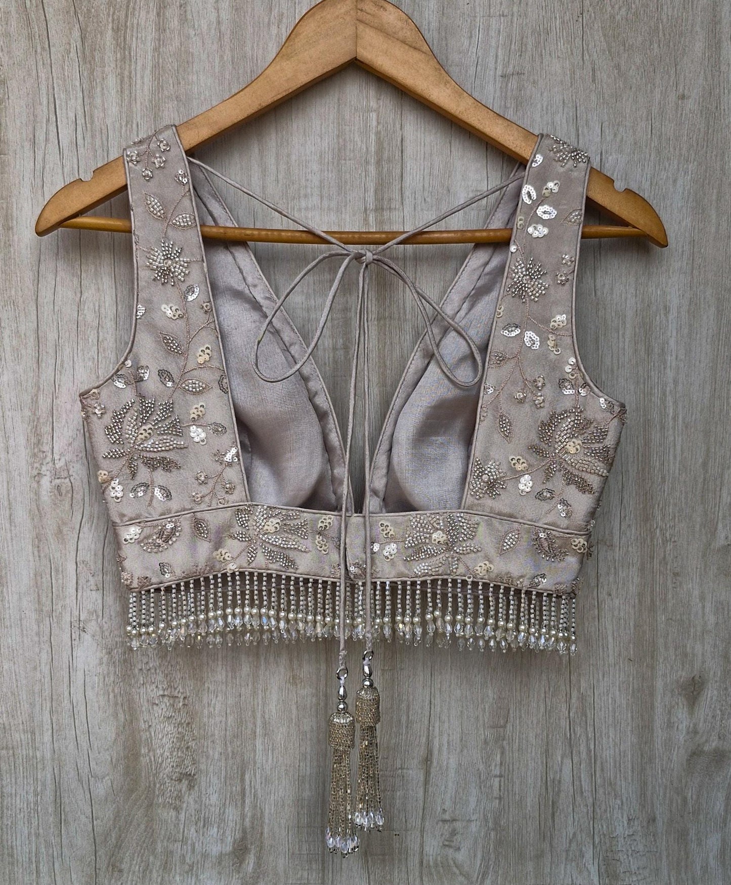 Warm Silver Embroidered Tissue Silk Blouse
