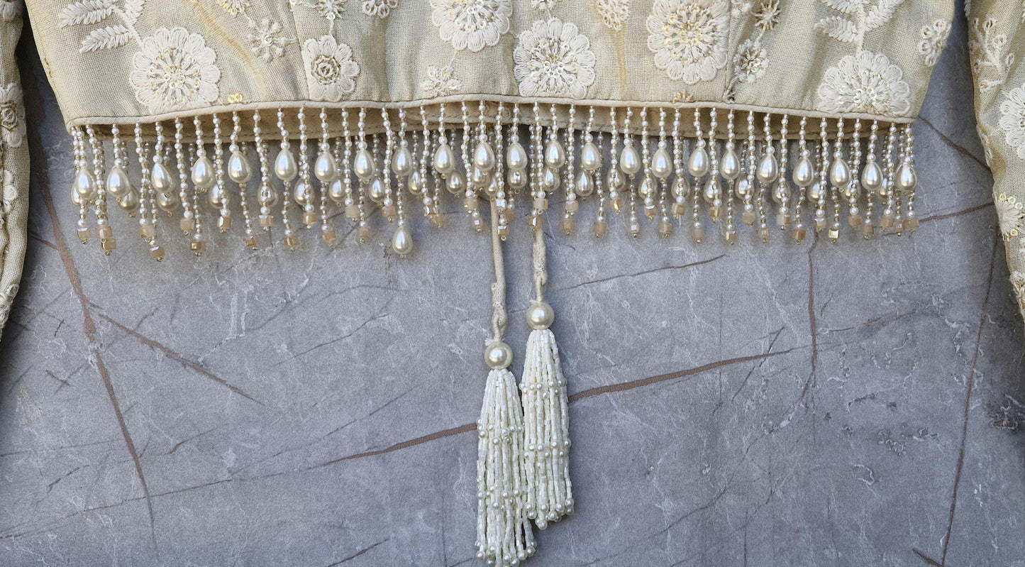 Champagne Embroidered Tissue Silk Long Sleeves Blouse