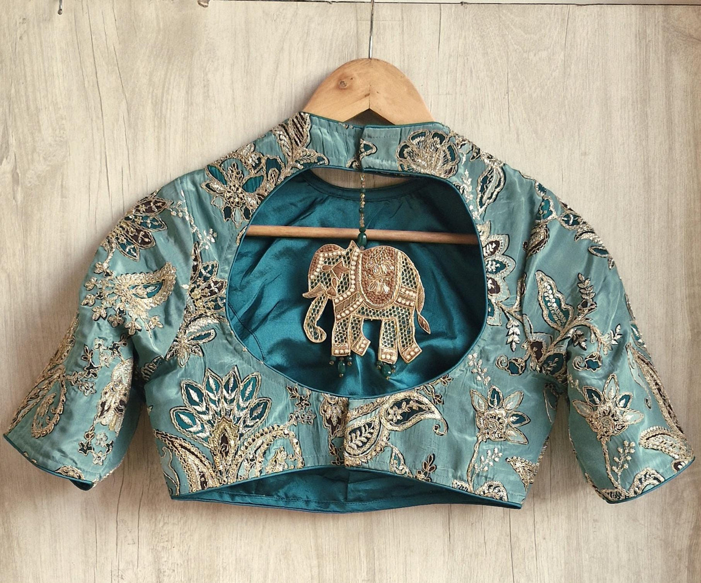 Green Embroidered Crepe Half Sleeves Blouse