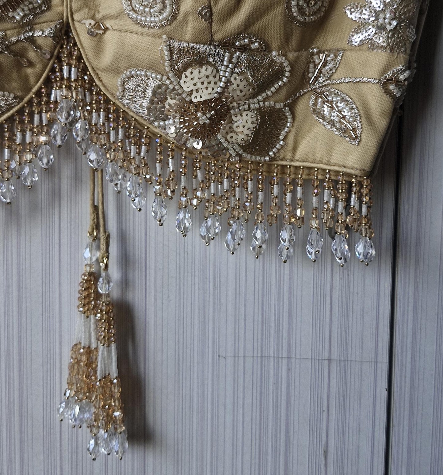 Golden Beige Embroidered Net Sweetheart Neck Blouse