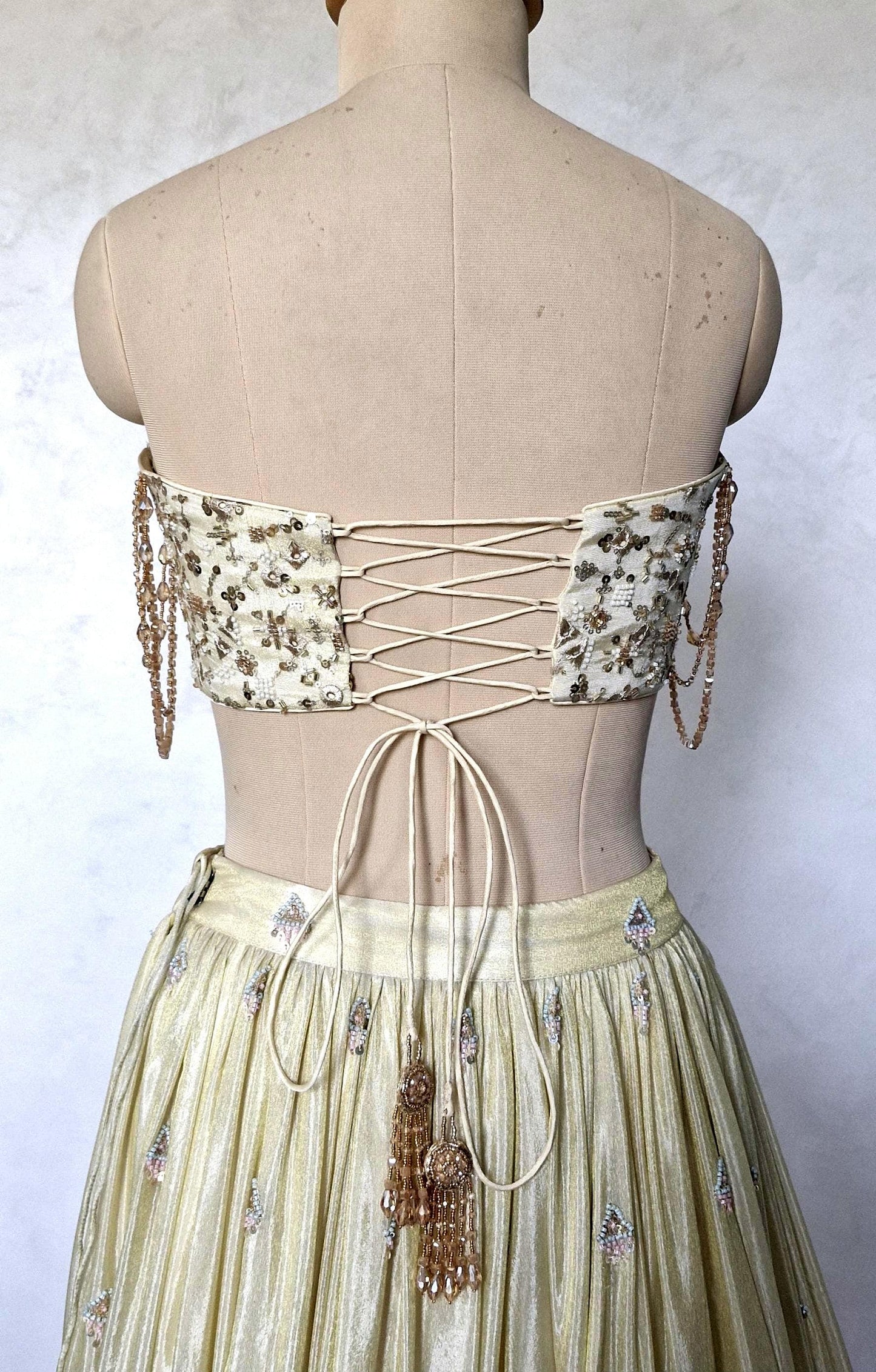Champagne Gold Embroidered Tissue Silk Strapless Blouse