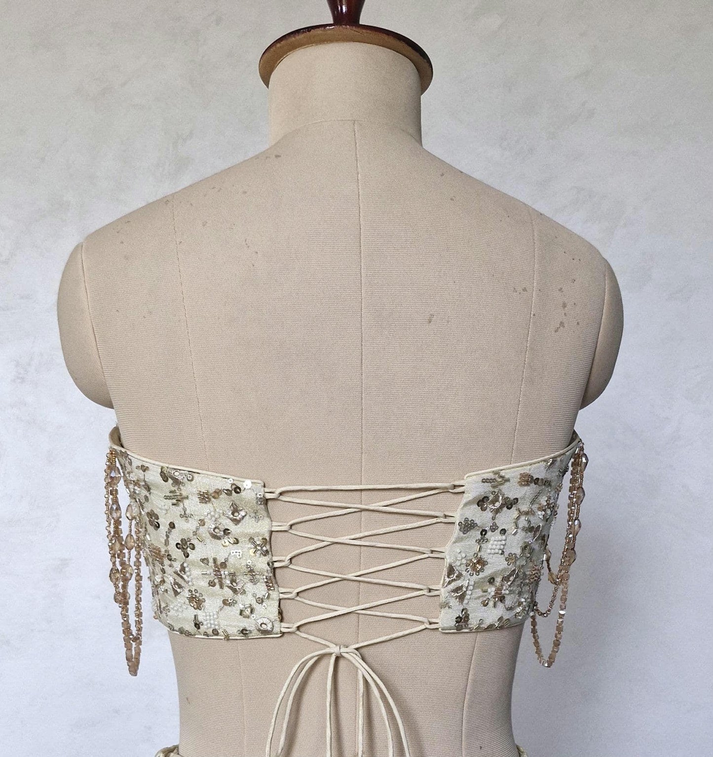 Champagne Gold Embroidered Tissue Silk Strapless Blouse