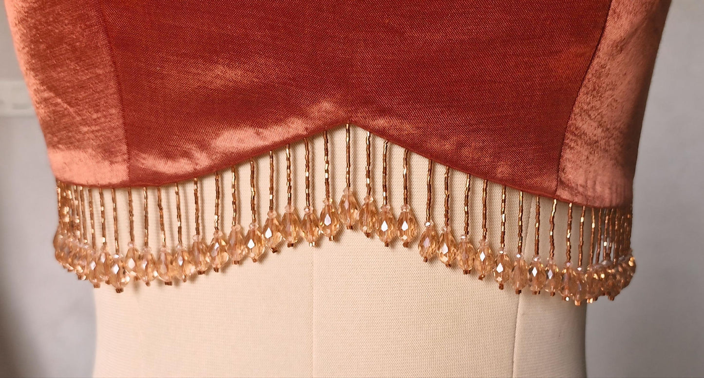 Dark Rust Gajji Silk Blouse, Jewel Neck, Backless