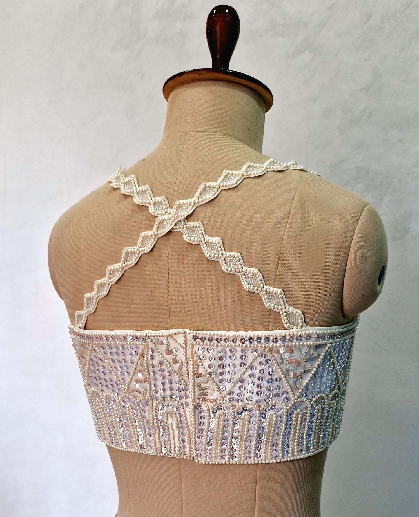 Hand Embroidered Ivory Raw Silk Blouse, Beads and Sequins Embroidered