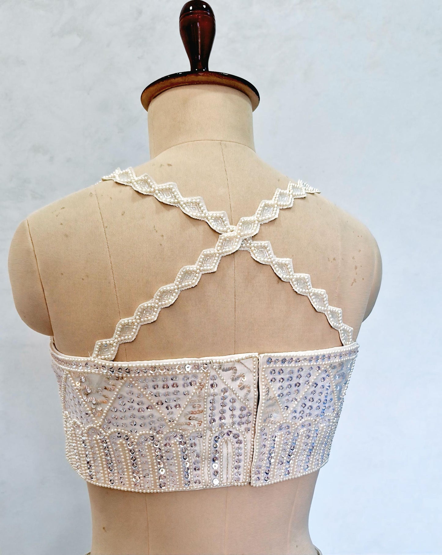 Hand Embroidered Ivory Raw Silk Blouse, Beads and Sequins Embroidered