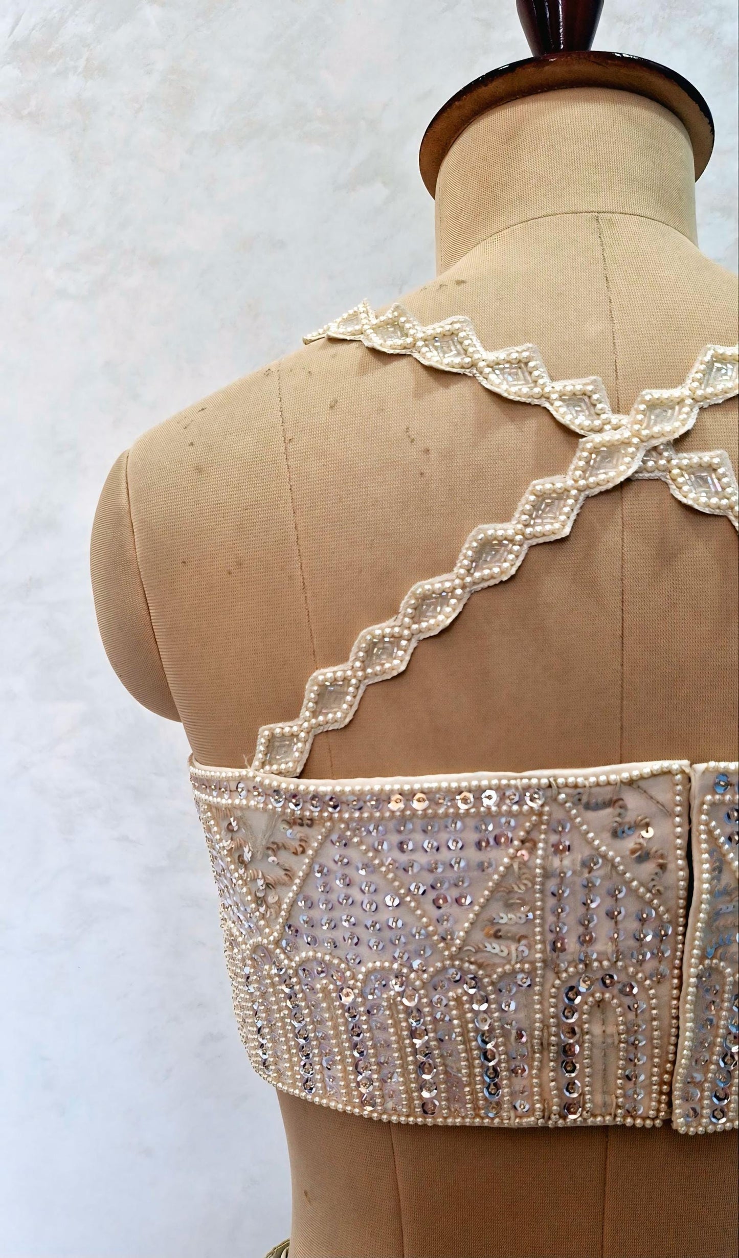Hand Embroidered Ivory Raw Silk Blouse, Beads and Sequins Embroidered