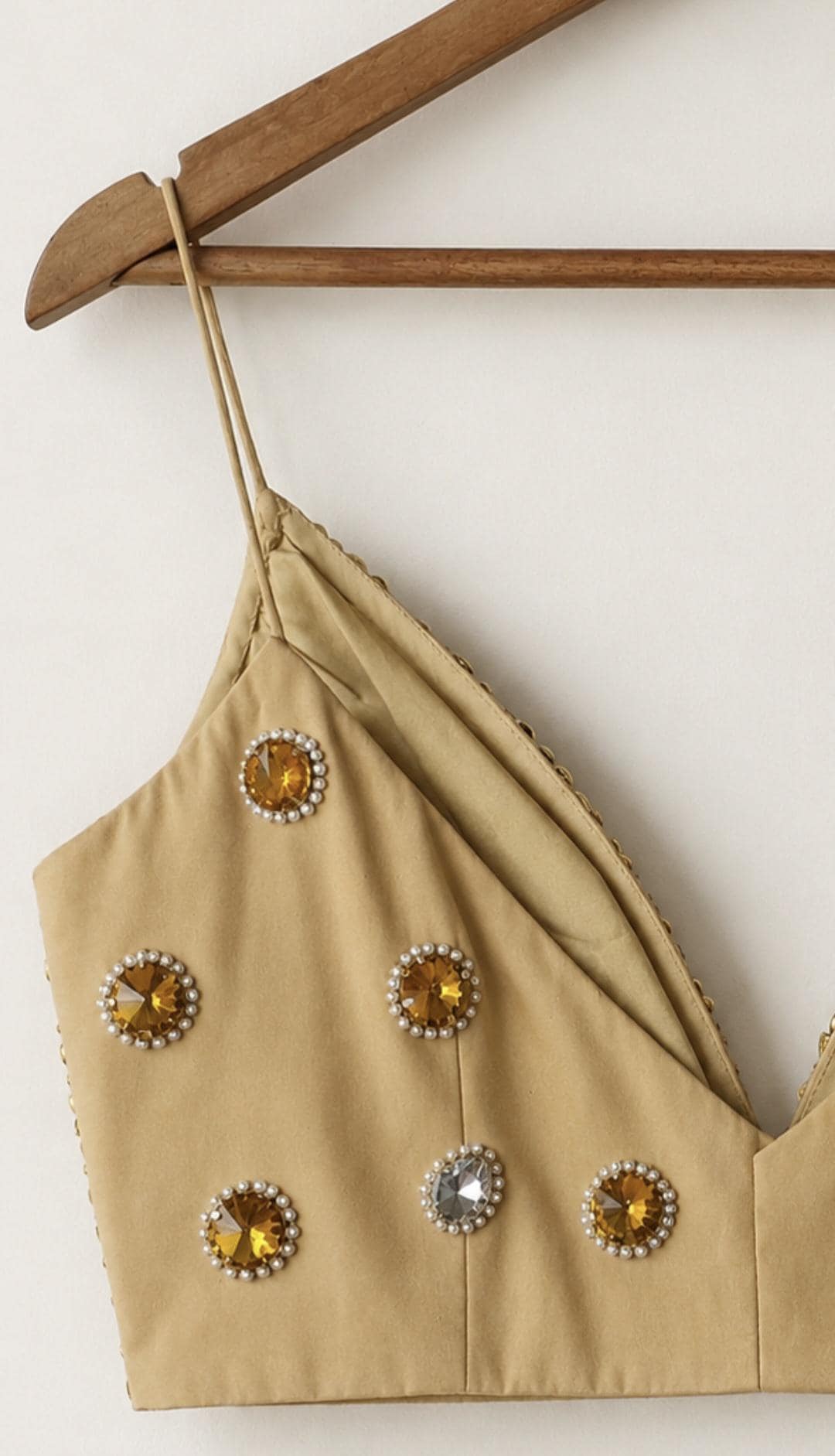 Hand Embroidered Gold Bejeweled Blouse, Kundan Embellished Spaghetti