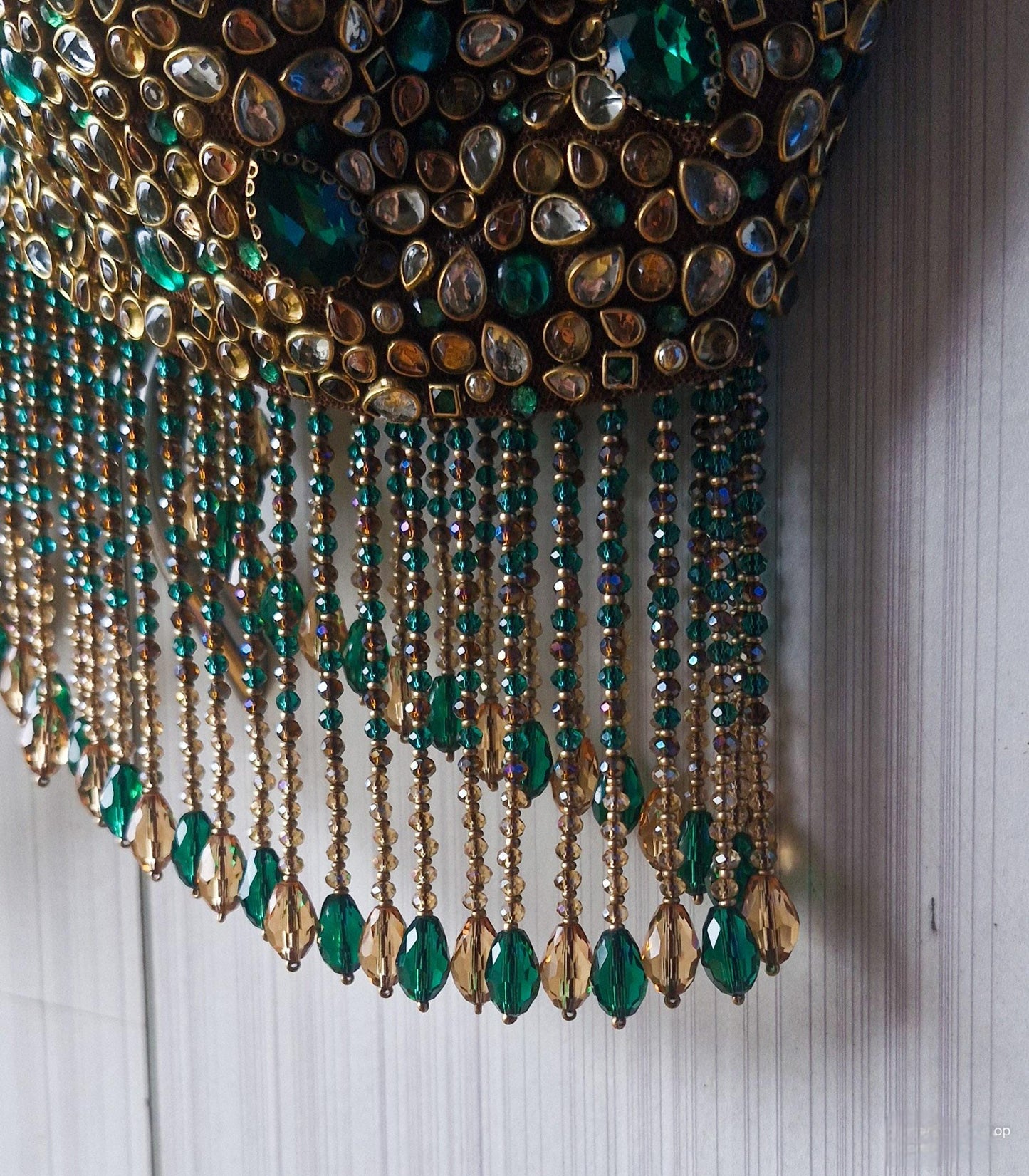 Hand Embroidered Brown Spaghetti Blouse, Beads & Kundan Embellishment, Bejeweled Bralette DVBL_516