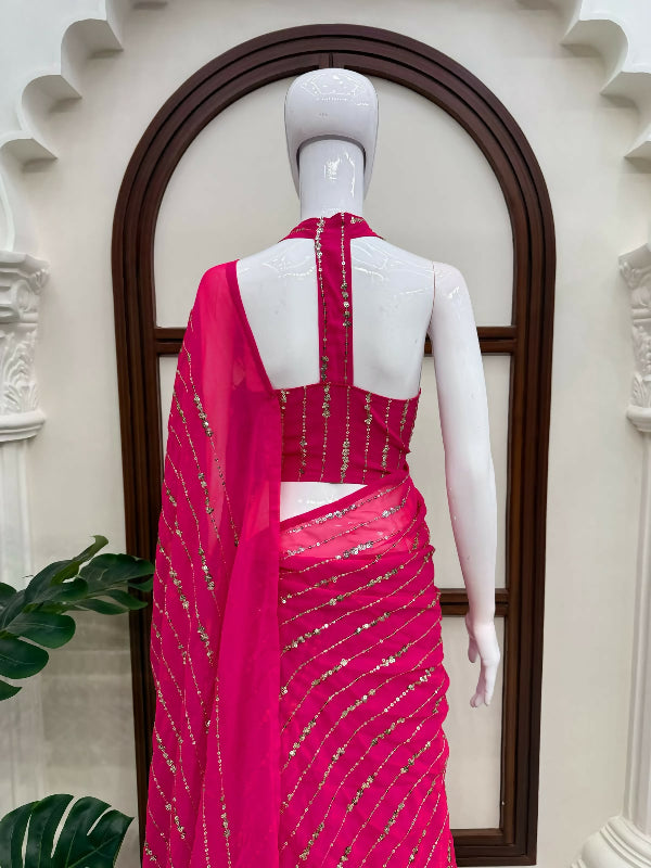 Pink fish cut lehenga saree with blouse