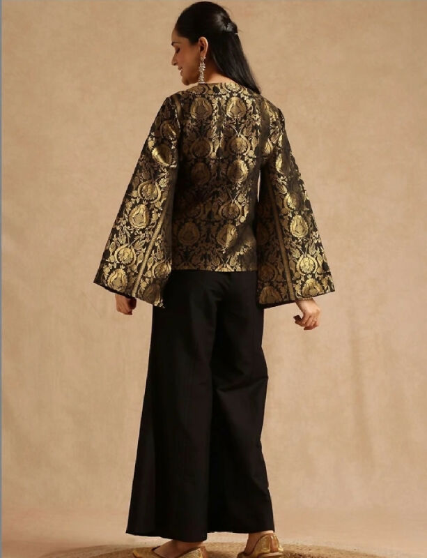 Black brocade jacket with top and palazzo
