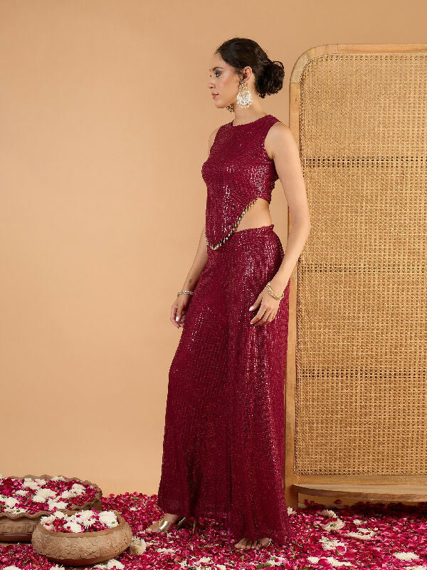 Red indo western corset top with loose fit palazzo set