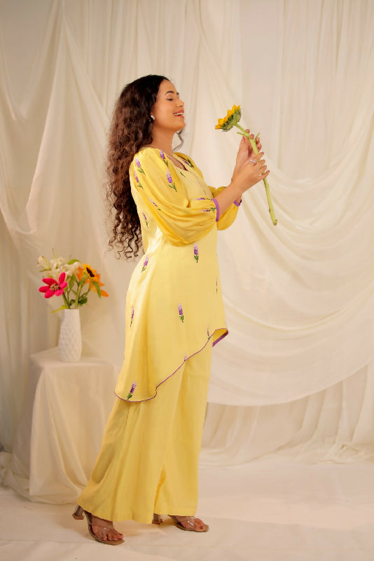 Yellow MulChanderi Co-ord Set