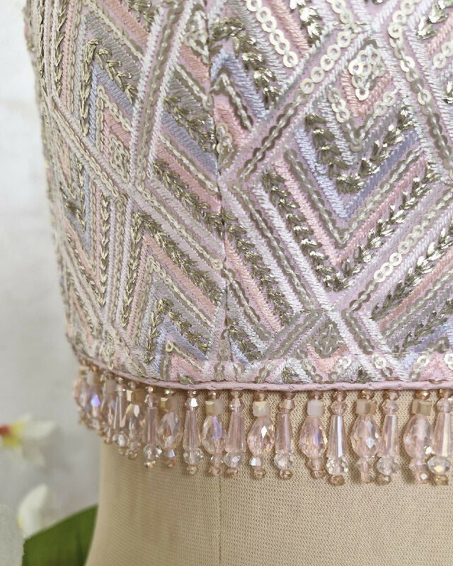 Embroidered Pink Semi Sweetheart Neck Saree Blouse