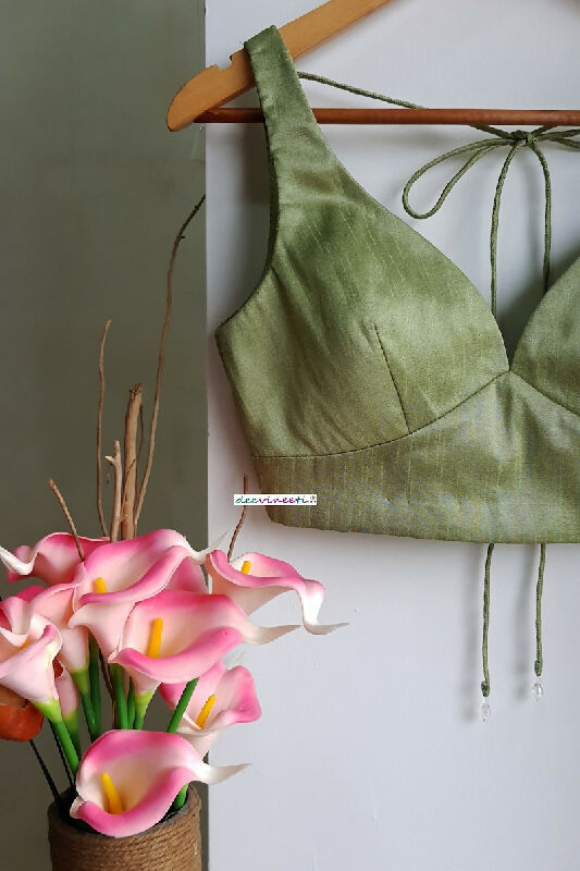 Blended Raw Silk Deep Sweetheart Neck Blouse