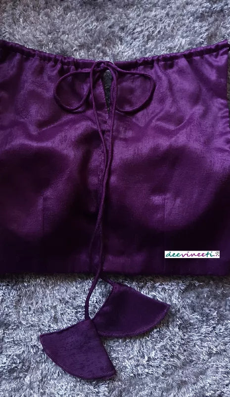 Purple Velvet Crepe Saree Lehenga Blouse Sleeveless Boatneck