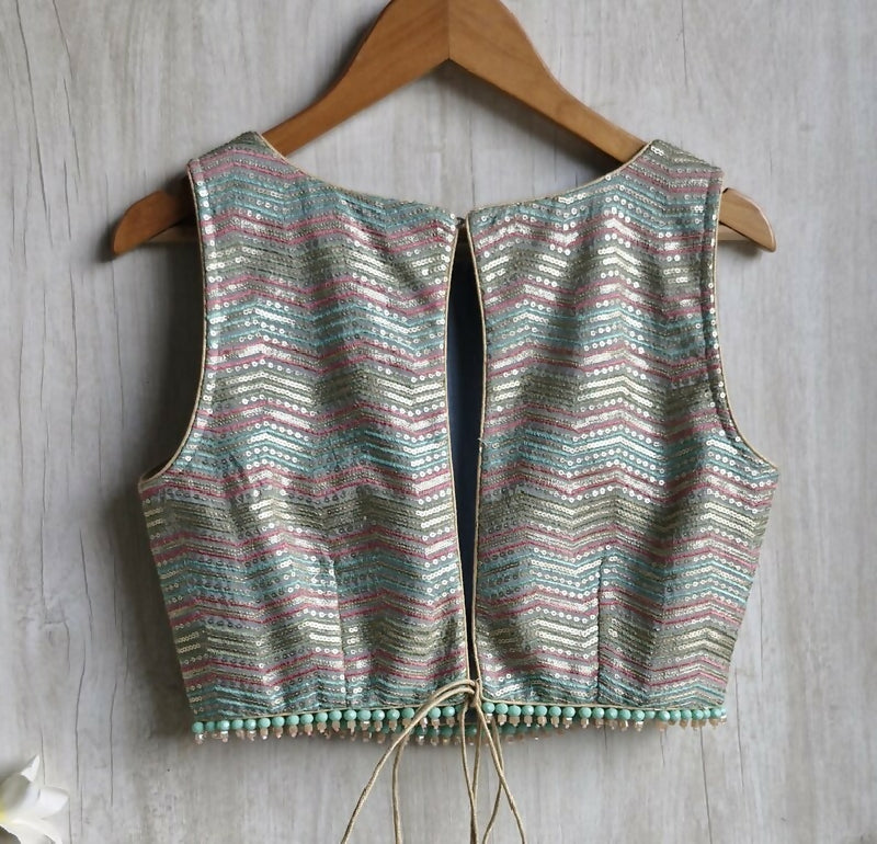 Embroidered Georgette Blouse, Multicolor Fringes