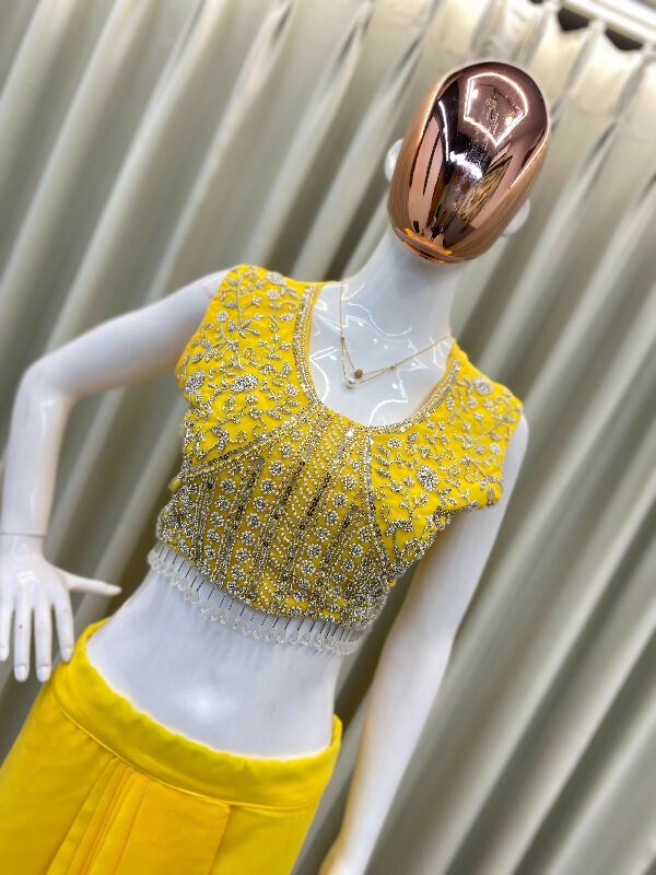 Yellow dhoti, skirt with top and cape jacket