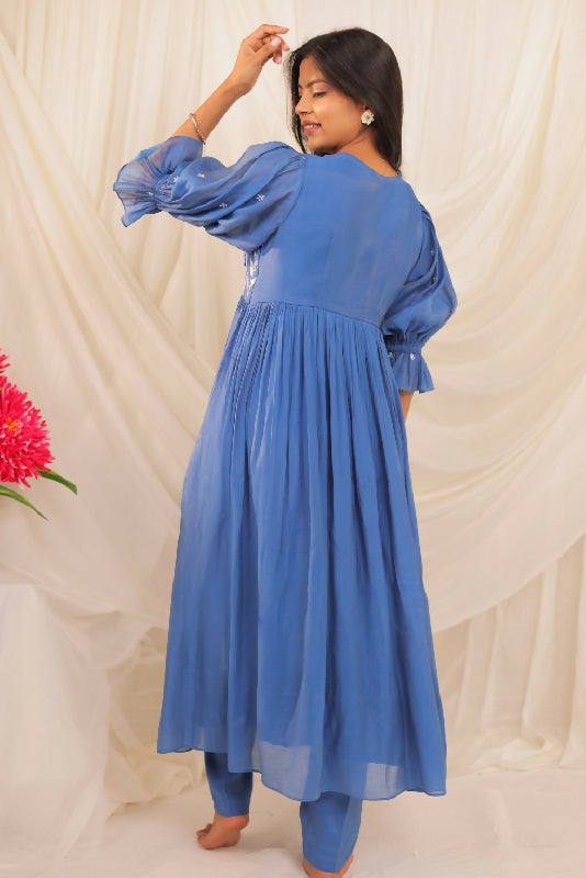 Blue Floral Anarkali Set