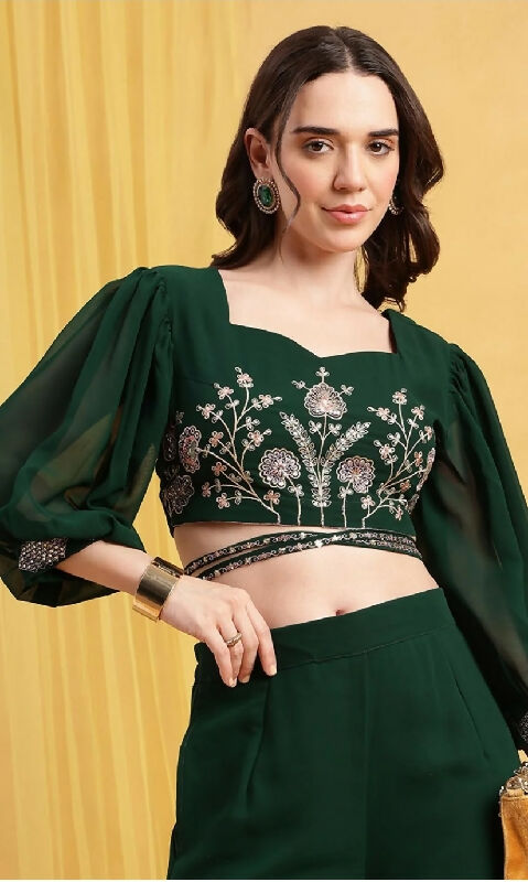 Green criss cross crop top with palazzo set