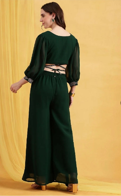 Green criss cross crop top with palazzo set