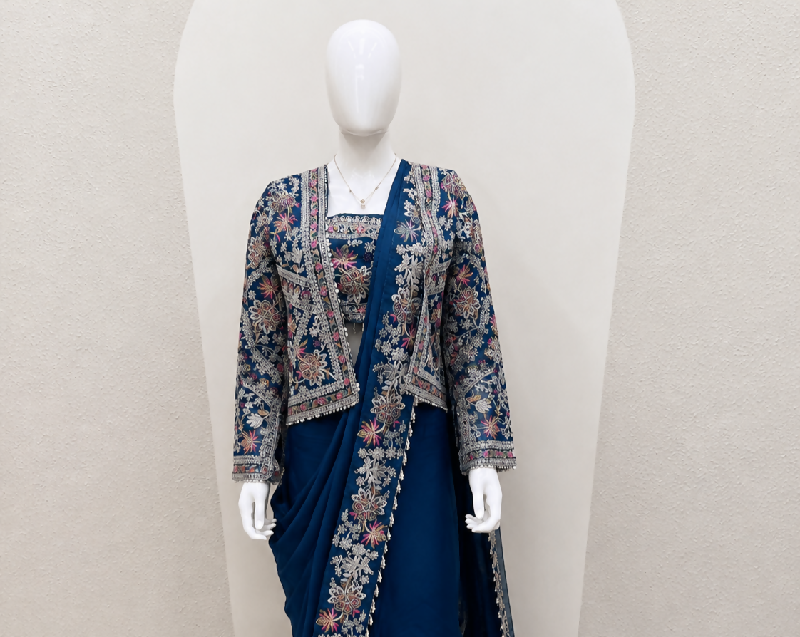 Pink one min readymade cape saree with blouse and set