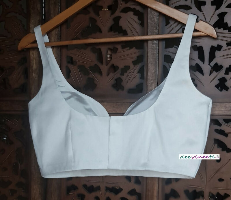 White Blended Raw Silk Sweetheart Neck Blouse