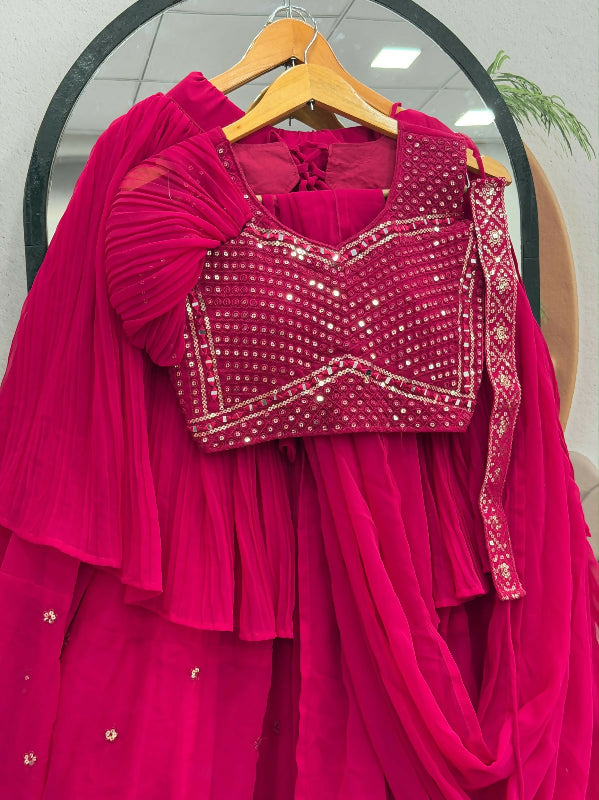Pleated puff sleeves top with lehenga saree 2pc set