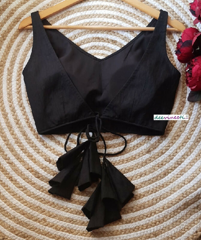 Blended Raw Silk V Neck Blouse Open Back