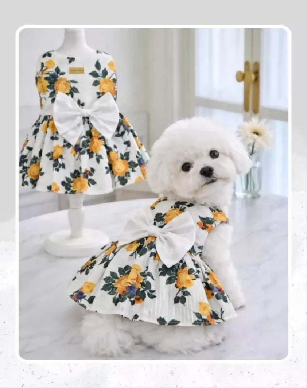 White Floral Dog Dress | Dog Dress | Pet Dress | Gown for Dogs, Cats & Pets | Birthday, Party & Special Occasion Outfit | Princess Dress | Tutu Dress