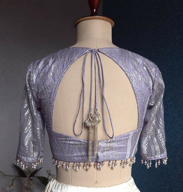 Lavender Embroidered Organza Sweetheart Neck Blouse